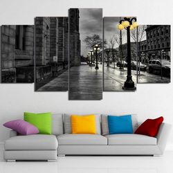 london city streetscape nature 5 pieces canvas wall art, large framed 5 panel canvas wall art