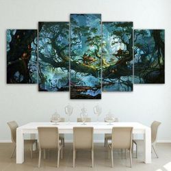 magic forest night trees fantasy forest trees nature 5 pieces canvas wall art, large framed 5 panel canvas wall art