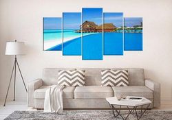 maldives islands bungalow maldives large nature 5 pieces canvas wall art, large framed 5 panel canvas wall art