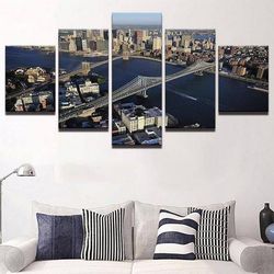 manhattan and brooklyn bridge large nature 5 pieces canvas wall art, large framed 5 panel canvas wall art