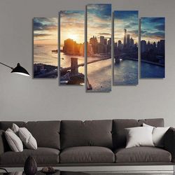 manhattan new york city 01 nature 5 pieces canvas wall art, large framed 5 panel canvas wall art