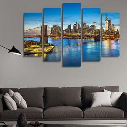 manhattan new york city skyline 1 nature canvas wall art 5 pieces canvas wall art, large framed 5 panel canvas wall art