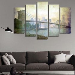 manhattan skyline 03 nature 5 pieces canvas wall art, large framed 5 panel canvas wall art