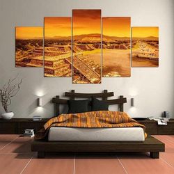 maya pyramids large nature 5 pieces canvas wall art, large framed 5 panel canvas wall art