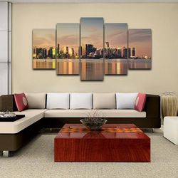 miami city florida nature 5 pieces canvas wall art, large framed 5 panel canvas wall art
