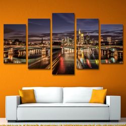 modern city 01 nature 5 pieces canvas wall art, large framed 5 panel canvas wall art