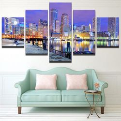 modern city views nature 5 pieces canvas wall art, large framed 5 panel canvas wall art