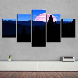 moon and mountain nature 5 pieces canvas wall art, large framed 5 panel canvas wall art