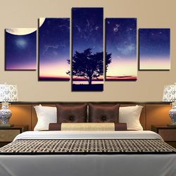 moon and trees nature 5 pieces canvas wall art, large framed 5 panel canvas wall art