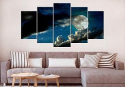 moon giclee nature 5 pieces canvas wall art, large framed 5 panel canvas wall art