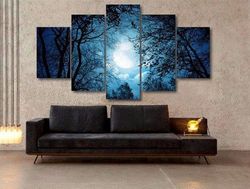 moon glow 01 nature 5 pieces canvas wall art, large framed 5 panel canvas wall art