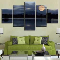 moon mountain 1 nature 5 pieces canvas wall art, large framed 5 panel canvas wall art