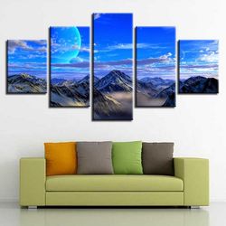 moon mountain nature 5 pieces canvas wall art, large framed 5 panel canvas wall art