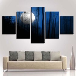 moon tree landscape nature 5 pieces canvas wall art, large framed 5 panel canvas wall art