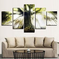 mossy tree nature 5 pieces canvas wall art, large framed 5 panel canvas wall art