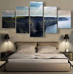 mountain cliff large nature 5 pieces canvas wall art, large framed 5 panel canvas wall art