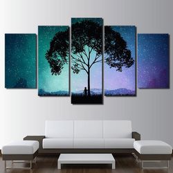 mysterious starry sky landscape 5 pieces canvas wall art, large framed 5 panel canvas wall art