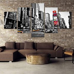 new york times square cityscape nature 5 pieces canvas wall art, large framed 5 panel canvas wall art