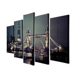 night london bridge landscape nature 5 pieces canvas wall art, large framed 5 panel canvas wall art