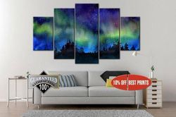 northern lights landscape in norway nature 5 pieces canvas wall art, large framed 5 panel canvas wall art