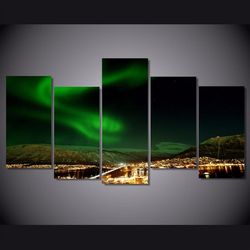 norway northern lights landscape nature 5 pieces canvas wall art, large framed 5 panel canvas wall art