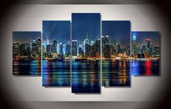 nyc cityscape new york city 05 nature 5 pieces canvas wall art, large framed 5 panel canvas wall art