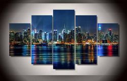 nyc cityscape new york city nature 5 pieces canvas wall art, large framed 5 panel canvas wall art