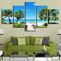 ocean beach nature 5 pieces canvas wall art, large framed 5 panel canvas wall art