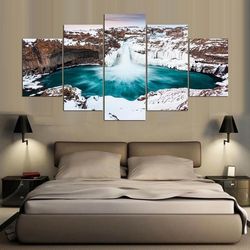 or bedroom falls iceland nature 5 pieces canvas wall art, large framed 5 panel canvas wall art