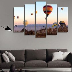 out of air balloons nature 5 pieces canvas wall art, large framed 5 panel canvas wall art