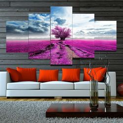 purple tree nature 5 pieces canvas wall art, large framed 5 panel canvas wall art