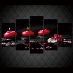 red candles nature 5 pieces canvas wall art, large framed 5 panel canvas wall art