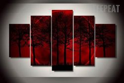 red moon nature 5 pieces canvas wall art, large framed 5 panel canvas wall art