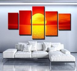 red sunset nature 5 pieces canvas wall art, large framed 5 panel canvas wall art