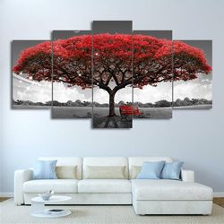 red tree nature 5 pieces canvas wall art, large framed 5 panel canvas wall art