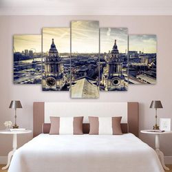 retro cityscape nature 5 pieces canvas wall art, large framed 5 panel canvas wall art