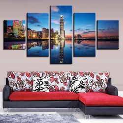 river city buildings nature 5 pieces canvas wall art, large framed 5 panel canvas wall art