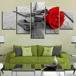 rrose flower wood board nature 5 pieces canvas wall art, large framed 5 panel canvas wall art