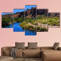 salt river with large moon nature 5 pieces canvas wall art, large framed 5 panel canvas wall art