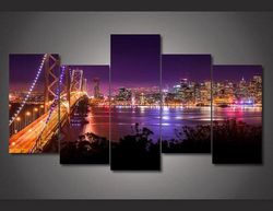 san francisco large nature 5 pieces canvas wall art, large framed 5 panel canvas wall art