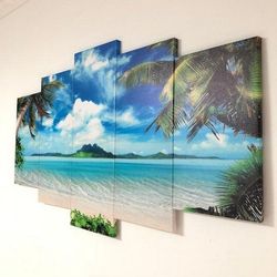 seascape beach 3 nature 5 pieces canvas wall art, large framed 5 panel canvas wall art