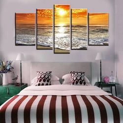 seascape beach wave nature 5 pieces canvas wall art, large framed 5 panel canvas wall art