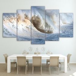 seascape huge waves nature 5 pieces canvas wall art, large framed 5 panel canvas wall art