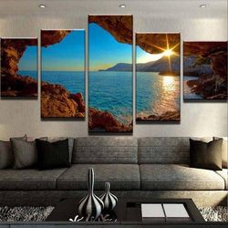 seaside beach nature 5 pieces canvas wall art, large framed 5 panel canvas wall art