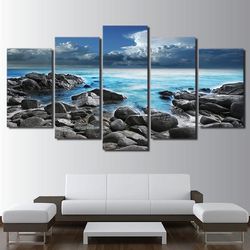 seaside seascape nature 5 pieces canvas wall art, large framed 5 panel canvas wall art