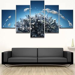 sky city architecture nature 5 pieces canvas wall art, large framed 5 panel canvas wall art