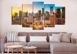 skyline houston cityscape nature 5 pieces canvas wall art, large framed 5 panel canvas wall art