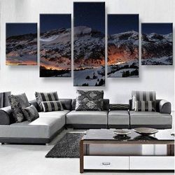 snow mountain large nature 5 pieces canvas wall art, large framed 5 panel canvas wall art