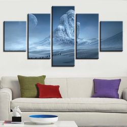 snow mountains moon nature 5 pieces canvas wall art, large framed 5 panel canvas wall art