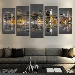 space modern city nature 5 pieces canvas wall art, large framed 5 panel canvas wall art